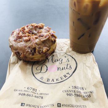 Mag's Donuts & Bakery - Maple Bacon Donut and Iced Coffee Pairing. - Donuts Near Me - Irvine, California Mag's Donuts & Bakery - Maple Bacon Donut and Iced Coffee Pairing. - Donuts Near Me - Irvine, California