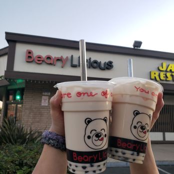 BearyLicious - Hazelnut flavored milk tea and classic milk tea with honey boba. So good! We brought our own reusable stainless steel boba straws - Bubble Tea Near Me - Upland, California