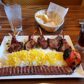 Pars Restaurant - Lamb chop dinner - I added a Beef Koubideh skewer upgrade for $5.99 (worth it). Persian tea to the right. A basket of bread. - Persian/Iranian Near Me - Farmington Hills, Michigan Pars Restaurant - Lamb chop dinner - I added a Beef Koubideh skewer upgrade for $5.99 (worth it). Persian tea to the right. A basket of bread. - Persian/Iranian Near Me - Farmington Hills, Michigan
