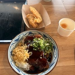 Chicken Katsu Teriyaki with tempura flakes, Pumpkin Tempura, Seasoned Egg (1/2)- all so good! Chicken Katsu Teriyaki with tempura flakes, Pumpkin Tempura, Seasoned Egg (1/2)- all so good!
