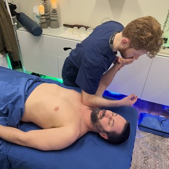 Heal N' Flow - A pin and stretch technique to open up the chest, which can cause upper back and shoulder blade pain. - Massage Therapy Near Me - Beaverton, Oregon