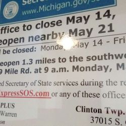 Secretary of State - Sign at old S of S about closing and coming to this location.