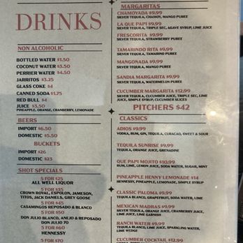 Que Papi Cantina - The drinks menu with a few specialty mixed drink's. - Mexican Near Me - Las Vegas, Nevada Que Papi Cantina - The drinks menu with a few specialty mixed drink's. - Mexican Near Me - Las Vegas, Nevada
