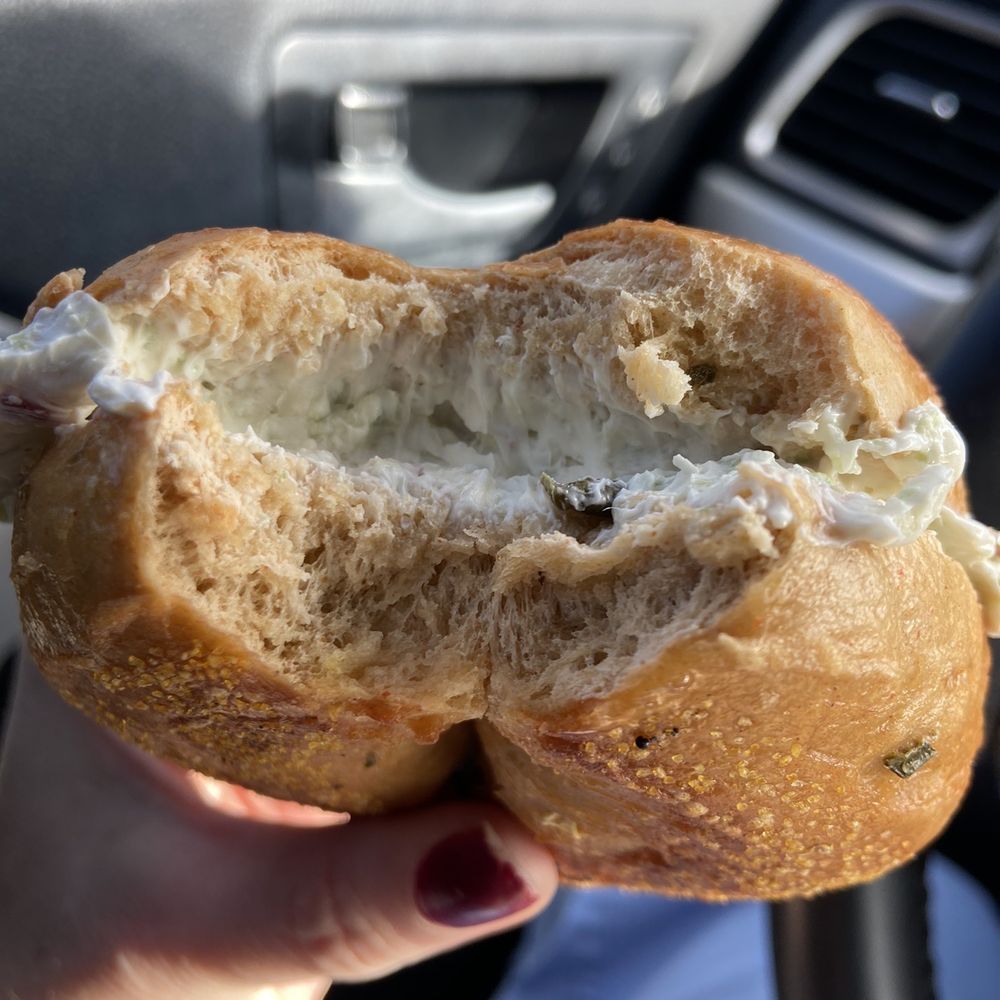 Bagel Fair - Jalapeno Cayenne Bagel with vegetable cream cheese. - Bagels Near Me - Indianapolis, Indiana Bagel Fair - Jalapeno Cayenne Bagel with vegetable cream cheese. - Bagels Near Me - Indianapolis, Indiana