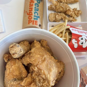 Jollibee - 10-pc bucket, strips and fries and peach-mango pie - Fast Food Near Me - Torrance, California