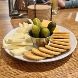 Starboard Brewing - Crackers and cheese and gherkins plate