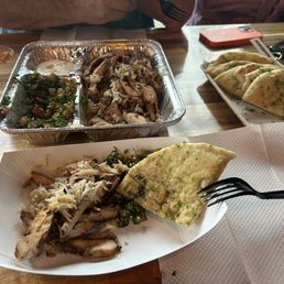 Chicken Shawarma Plate with Tabouli Salad and side of Fresh Tandoori Bread! Chicken Shawarma Plate with Tabouli Salad and side of Fresh Tandoori Bread!