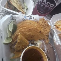 Birria Taco Plate, Camarones al Aji Shrimp Taco and Sandia