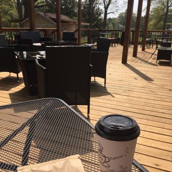 Crossroads 4 Coffee and Tea - The back deck!  Gluten-free cinnamon muffin & Bee Sting Chai Latte! - Farmers Market Near Me - Simpsonville, South Carolina
