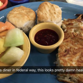 Biscuits Cafe - "Keep it simple" I picked hashbrowns, fruit, and biscuits! - Cafes Near Me - Federal Way, Washington