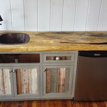 Waters Edge Construction - Reclaimed Cabinets w/Wood Slab Top - General Contractors Near Me - Alexander City, Alabama Waters Edge Construction - Reclaimed Cabinets w/Wood Slab Top - General Contractors Near Me - Alexander City, Alabama