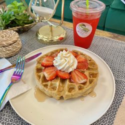 The Healthy Hub - Protein waffle and a tropical blast boosted tea were amazing