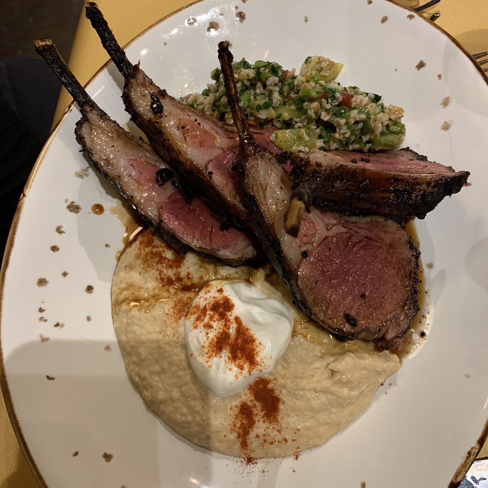 Rain - Lamb with hummus and tabouli - American Near Me - Abingdon, Virginia Rain - Lamb with hummus and tabouli - American Near Me - Abingdon, Virginia