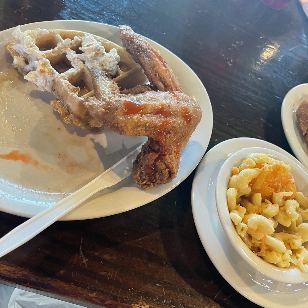 Kiki's Chicken and Waffles - Lunch special - three wings and half a waffle. Added a side of mac & cheese. - American Near Me - Columbia, South Carolina