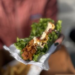 Shake Shack Westgate - My wife's got to order, lettuce wrapped Chicken Shack. I tell her it's healthy despite the fried chicken cutlet, which is always juicy