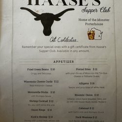 Haase's Supper Club - Menu