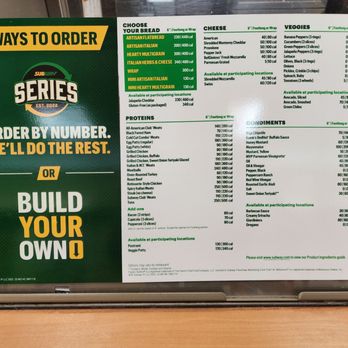 Subway - a menu for a service at a subway - Sandwiches Near Me - Buffalo Grove, Illinois