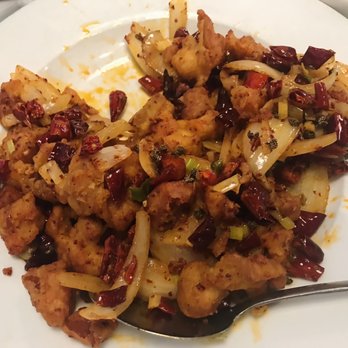 Spicy House - Fried spicy chicken cubes (taken after we started eating...so good!) - Chinese Near Me - Katy, Texas