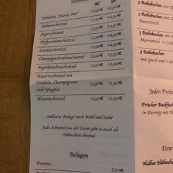 Gaststätte Zur Eiche - Speisekarte - Schnitzelkarte