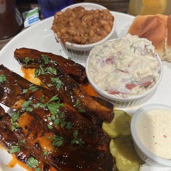 Salt + Smoke - Ribs! White bbq sauce on the side with beans and potato salad - Bars Near Me - Saint Louis, Missouri Salt + Smoke - Ribs! White bbq sauce on the side with beans and potato salad - Bars Near Me - Saint Louis, Missouri