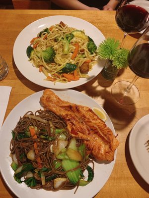 Photo of Village Natural - New York, NY, US. Curried Udon Noodle with Tempeh  Broiled Salmon Fish