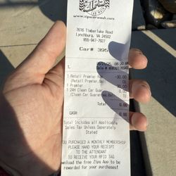 Zips Car Wash - The phony receipt he gave me. Notice it says that I purchased a membership. I did not.