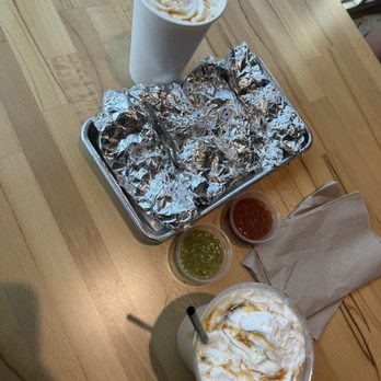 Calico Cactus - The Fall Feelings Coffee and 2 chorizo tacos with 2 texas Hold'em tacos. Sooo good!! - Breakfast & Brunch Near Me - St. Augustine, Florida