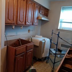 Girls Painting The Town - Before painting cabinets and putting new knobs