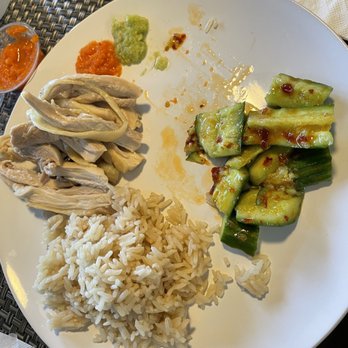 Cluck2Go - Hainan Chicken (Dark and White Meat) with Spicy Cucumber Salad. The picture doesn't do how tasty the meal is. - Singaporean Near Me - Pasadena, California Cluck2Go - Hainan Chicken (Dark and White Meat) with Spicy Cucumber Salad. The picture doesn't do how tasty the meal is. - Singaporean Near Me - Pasadena, California