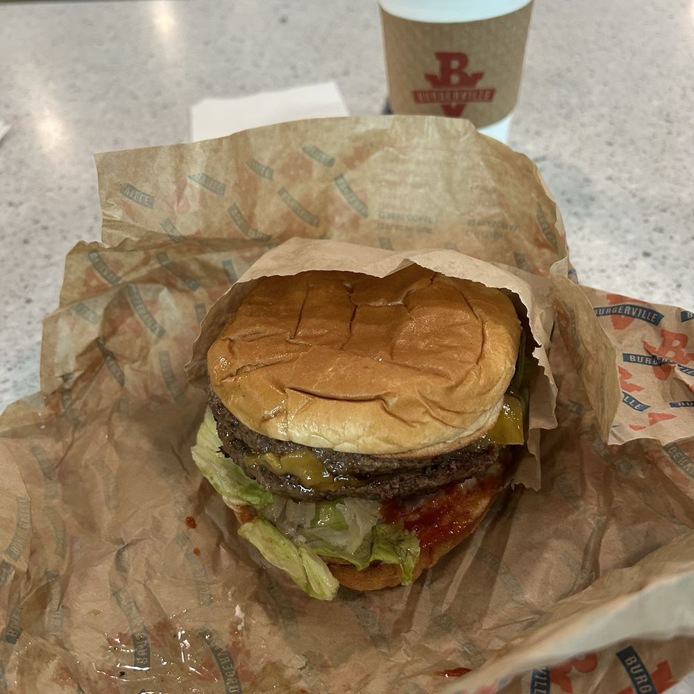 Coffee and half pound burger Coffee and half pound burger