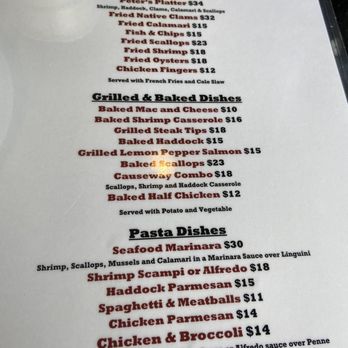 The Causeway Restaurant - Menu - Seafood Near Me - Gloucester, Massachusetts