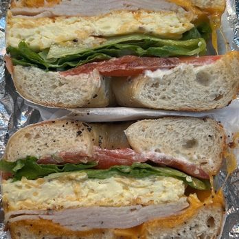 Chewy’s Bagels - Everything bagel, cheese, turkey, egg, lettuce, tomato, Duke's mayo - Bagels Near Me - Richmond, Virginia