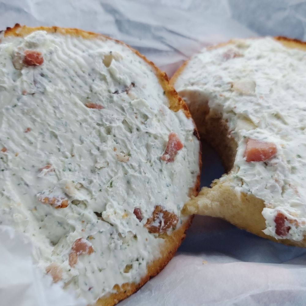 Bagel Land - Bacony chunks in the bacon scallion cream cheese - Bagels Near Me - Rochester, New York Bagel Land - Bacony chunks in the bacon scallion cream cheese - Bagels Near Me - Rochester, New York