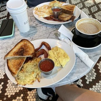 Tatte Bakery & Cafe | Capitol Crossing - Breakfast plates and honey halva latte - Breakfast & Brunch Near Me - Washington, DC, District of Columbia
