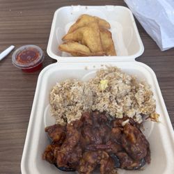 Siam Express - Orange chicken, fried rice, crab Rangoon