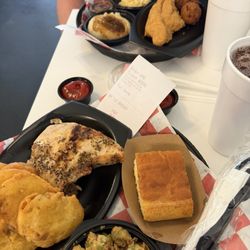 Fried Green Tomato's - Herb, roasted chicken and fried catfish