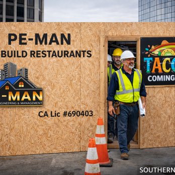 PE-MAN - We build restaurants! Trust PE-MAN for expert commercial engineering and project management. Since 1994. Lic# 690403. - General Contractors Near Me PE-MAN - We build restaurants! Trust PE-MAN for expert commercial engineering and project management. Since 1994. Lic# 690403. - General Contractors Near Me