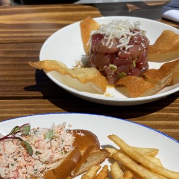 Sam's Anchor Cafe - Ahi Tuna Poke (top) & Smoked Lobster Roll (bottom) - Seafood Near Me - Tiburon, California Sam's Anchor Cafe - Ahi Tuna Poke (top) & Smoked Lobster Roll (bottom) - Seafood Near Me - Tiburon, California