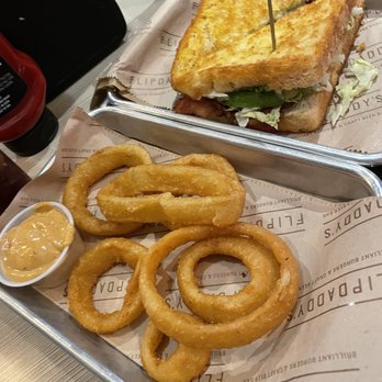 Flipdaddy's - BLTA with onion rings - Burgers Near Me - Corydon, Indiana