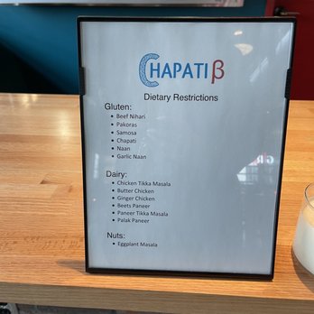 Chapati Beta - Dietary restriction menu. - Pakistani Near Me - Indianapolis, Indiana