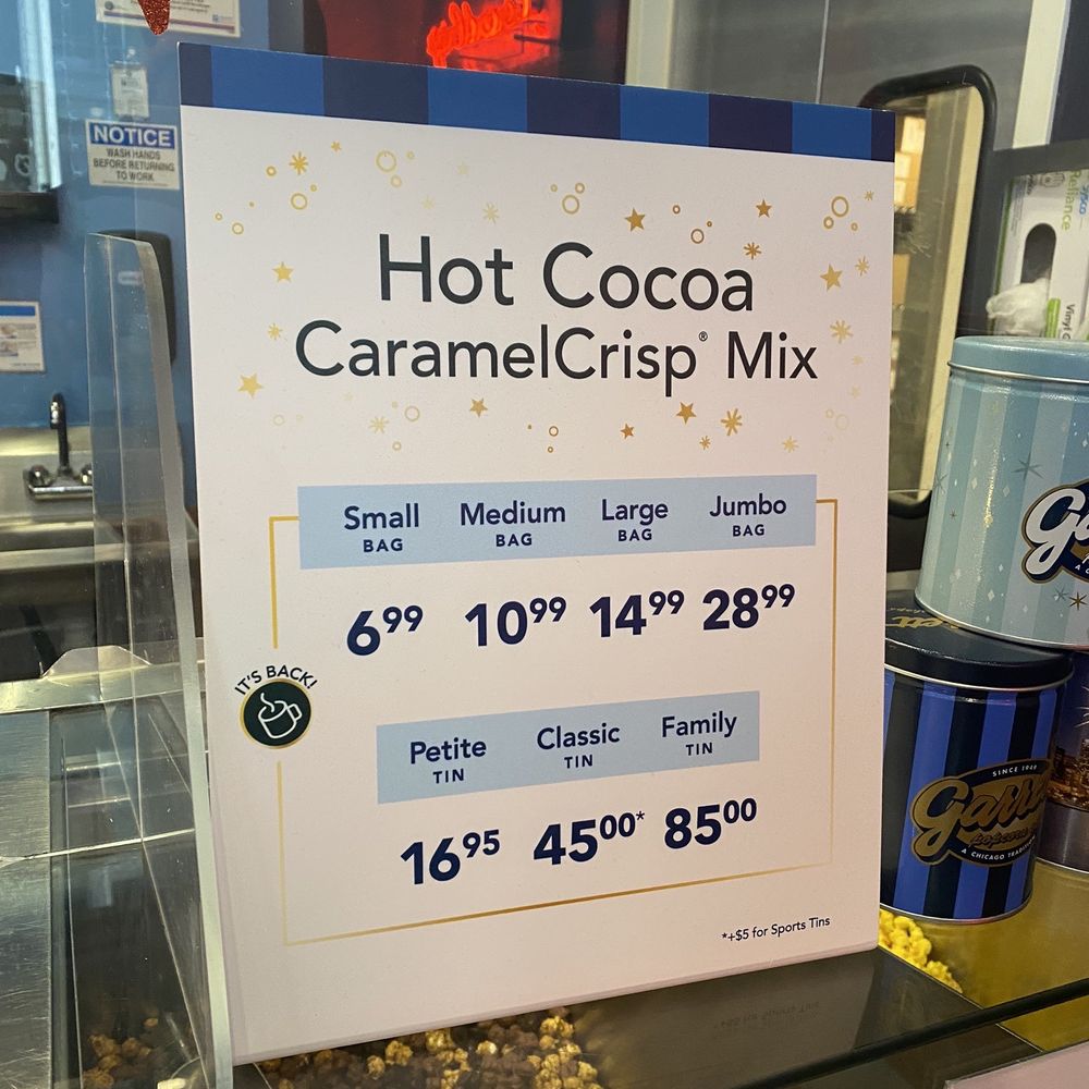 Garrett Popcorn Shops - Sizes and prices - Popcorn Shops Near Me - Chicago, Illinois