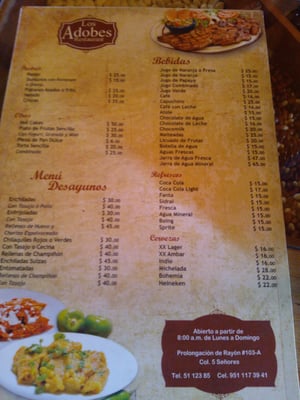 Menu photo 2 Los Adobes Oaxaca, OAX
