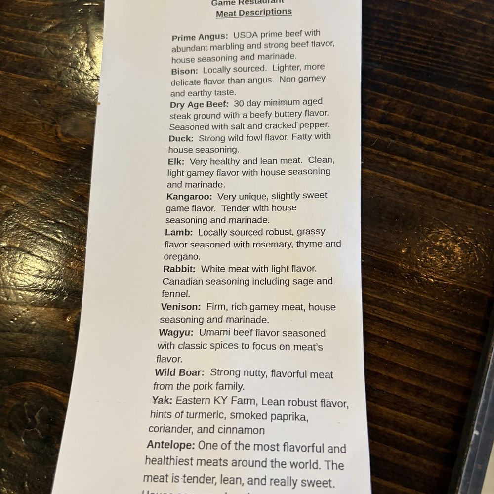 Game - Meat info and flavor profiles - Burgers Near Me - Louisville, Kentucky Game - Meat info and flavor profiles - Burgers Near Me - Louisville, Kentucky