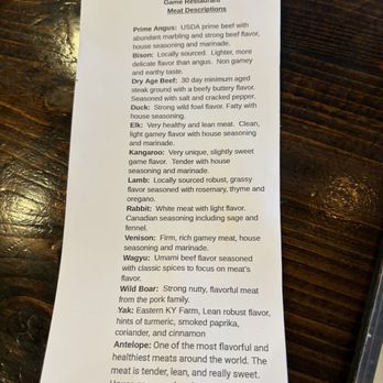 Game - Meat info and flavor profiles - Burgers Near Me - Louisville, Kentucky