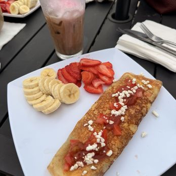 Milltown Coffee - Breakfast burrito crepe + sliced banana & strawberries - Creperies Near Me - Spartanburg, South Carolina Milltown Coffee - Breakfast burrito crepe + sliced banana & strawberries - Creperies Near Me - Spartanburg, South Carolina
