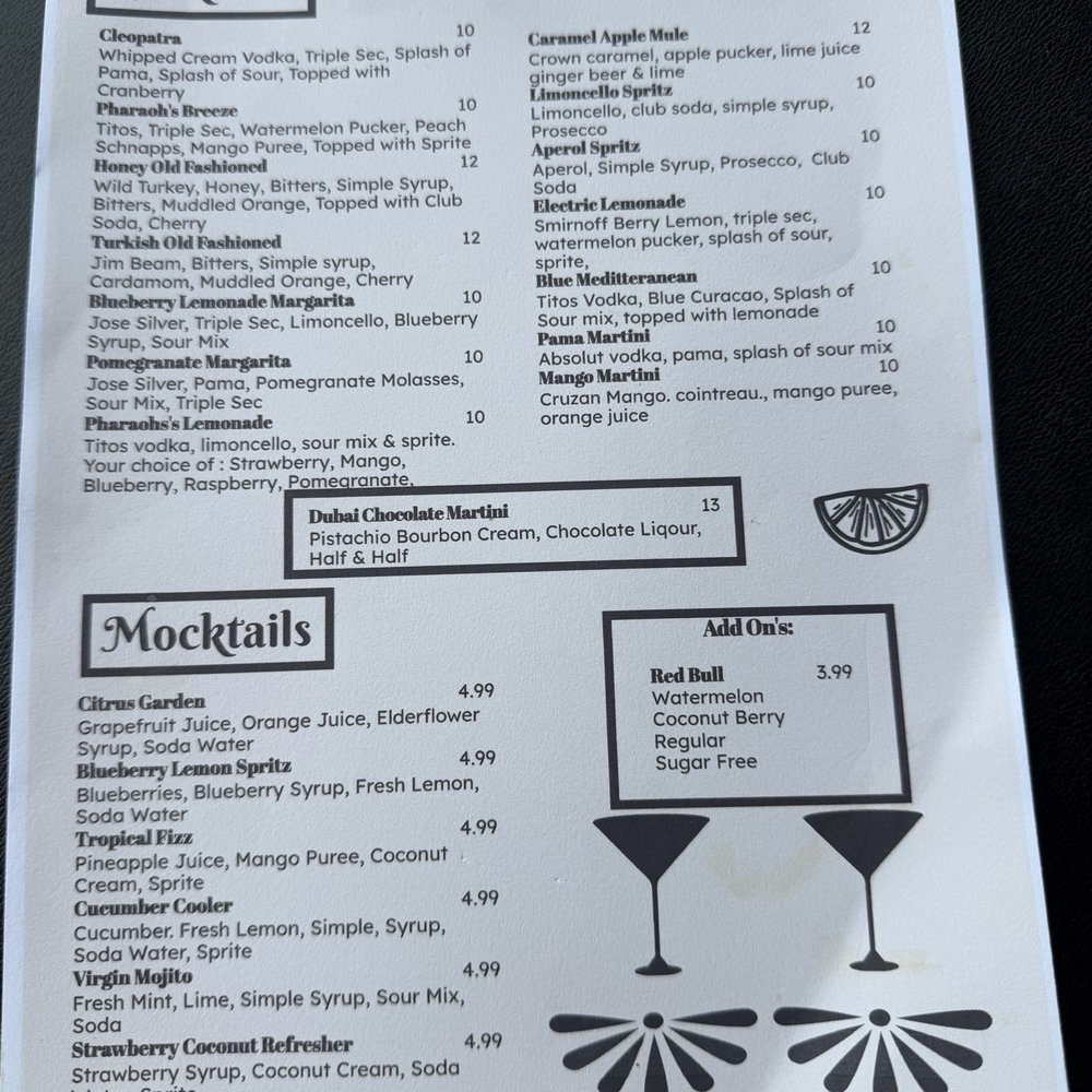 Pharaohs - Drink menu - Mediterranean Near Me - Cameron, North Carolina Pharaohs - Drink menu - Mediterranean Near Me - Cameron, North Carolina