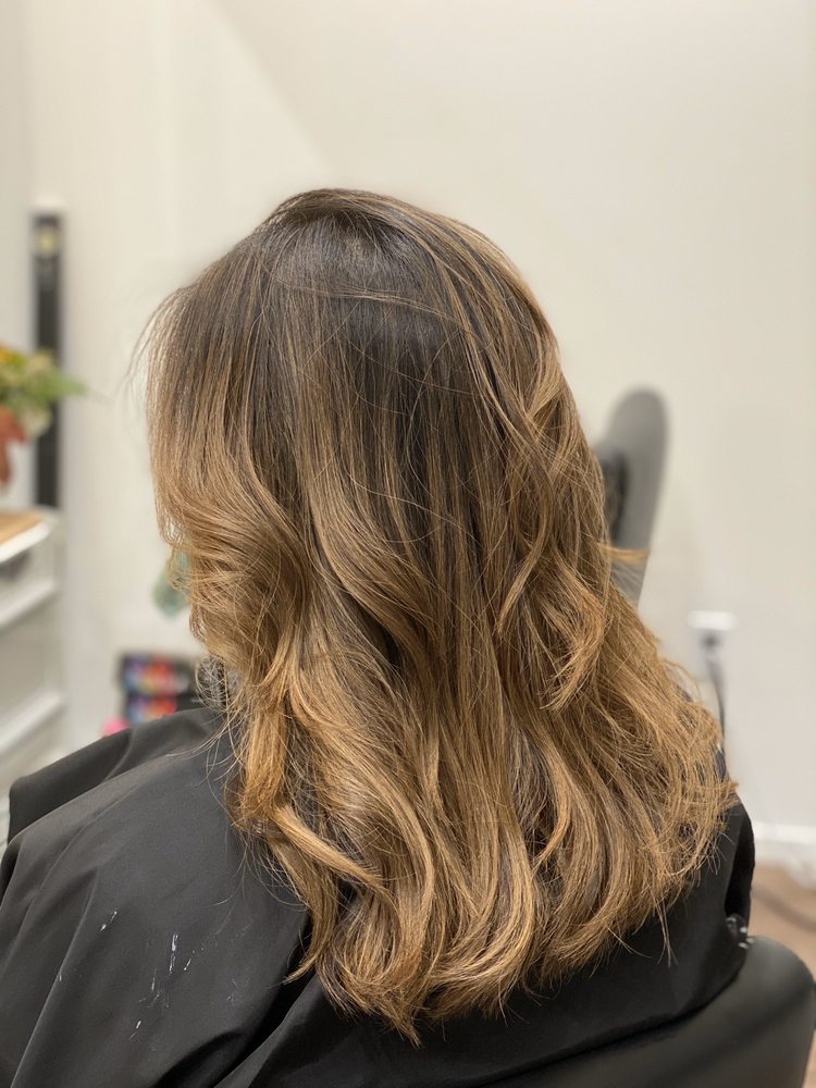 Blended Highlights In Medium Brown Asian Hair Caramel Light Brown