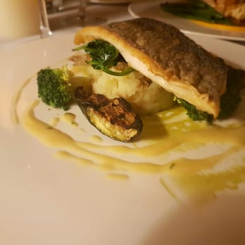 Fawsley Hall Hotel - Sea bass with crushed potatoes - Hotels Near Me - Daventry, NTH