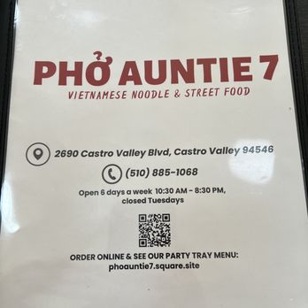 Pho Auntie 7 - Menu cover - Vietnamese Near Me - Castro Valley, California Pho Auntie 7 - Menu cover - Vietnamese Near Me - Castro Valley, California