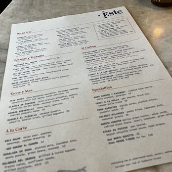 Este - Menu - Seafood Near Me - Austin, Texas